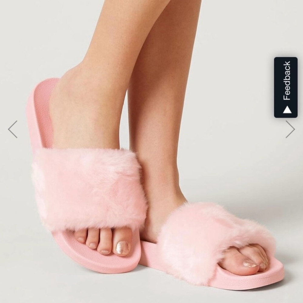 Steve Madden Pink Faux Fur Slides
